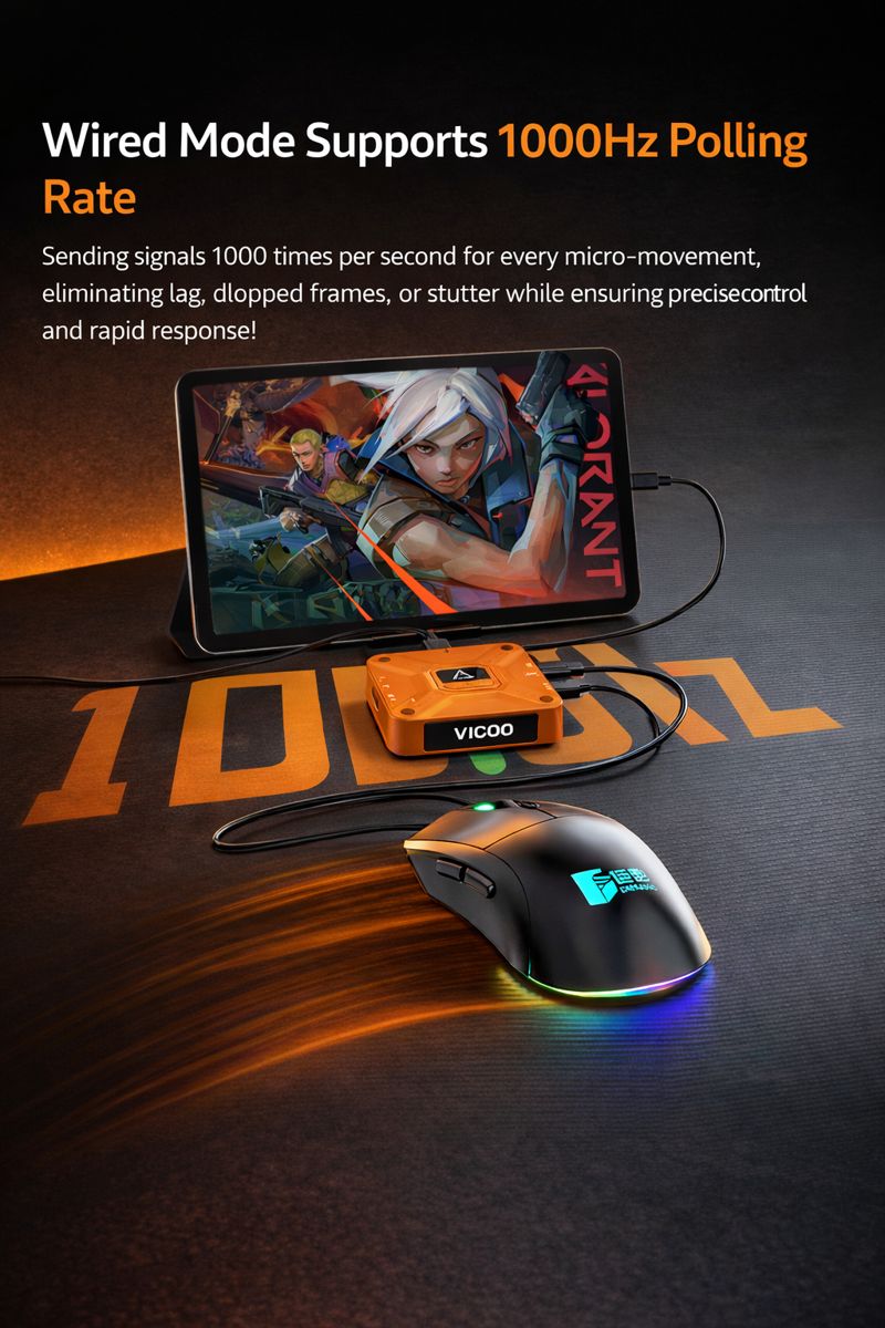 AX360M iOS Klavye Mouse Dönüştürücü – 1000Hz Kablolu Mod, Çift Ses Desteği, PD60W - Görsel 6