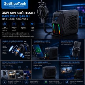 GetBlueTech 36W Wireless Charging Liquid Cooling Fan – Manyetik Kablosuz Şarjlı Profesyonel Mobil Oyun Soğutucusu