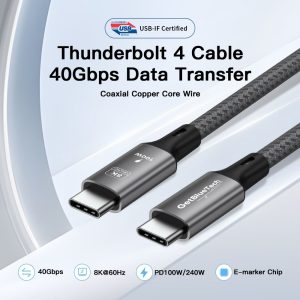 GetBlueTech Thunderbolt 4 USB-C to USB-C Kablo – 40Gbps, 240W, 8K