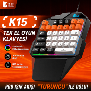 GetBlueTech K15 RGB Tek El Oyuncu Klavyesi – 35 Tuş Gaming Keyboard | PUBG Mobile / FPS Uyumlu
