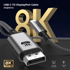 GetBlueTech USB-C to DisplayPort 1.4 Kablo – 8K 60Hz, 4K 144Hz, 32.4Gbps