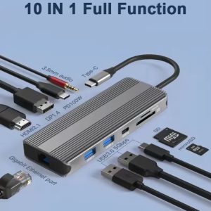 GetBlueTech 10 in 1 USB-C Docking Station – HDMI 2.1 & DP 1.4 8K30Hz/4K120Hz Çoklayıcı Hub