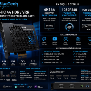 GetBlueTech PCIe 4K144 HDR/VRR Canlı Yayın ve Video Yakalama Kartı